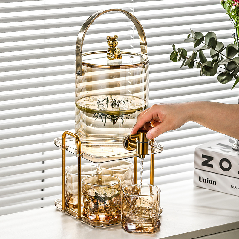 Glass Cold Water Kettle with Faucet Beer Barrel High Temperature Resistant Teapot Modern Domestic Kettle Beverage Bucket