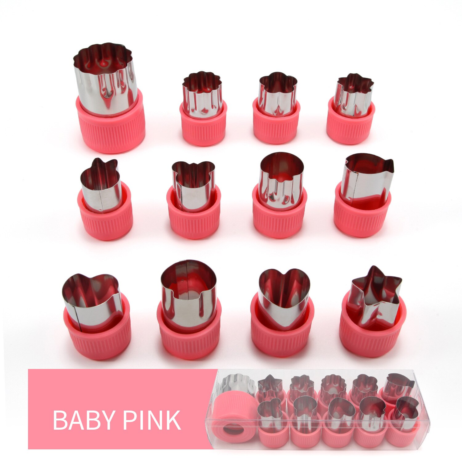 Vegetable Fruit Cutter Mold Cookie Tools 12Pcs Green Durable Food Decor Cutter Vegetable Fruit DIY Flowers Cutting Cutter Set: Pink