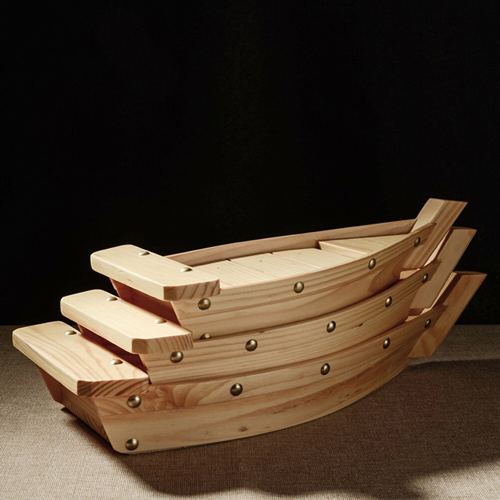 Wooden Sushi Plate Boat Shaped Dish Japanese Style Snack Tray Serving Dish for Home Restaurant