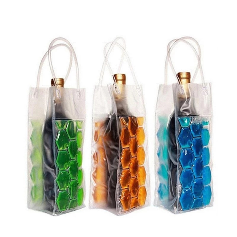 PVC Leakproof Ice Bag ECO Friendly Transparent Ice Pack Portable Ice Bucket Wine Bottle Chiller with Carry Handle Ice-Cold Tools