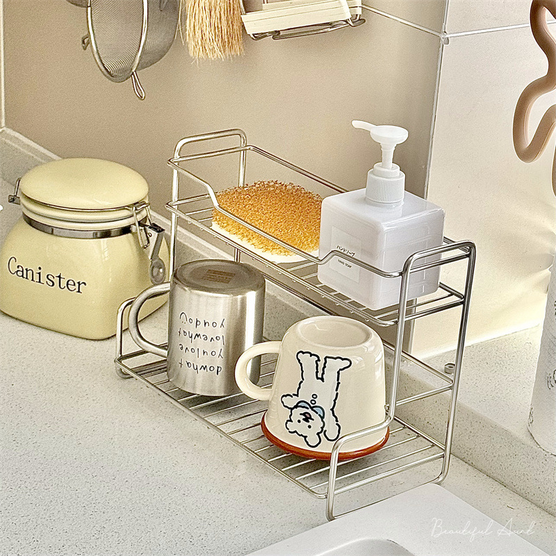Double Layer Desk Storage Rack Kitchen Organizer Bathroom Countertop Storage Shelf Dressing Racks Versatile Storage Basket