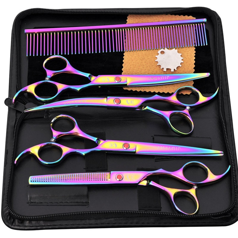 8 pièces chien ensemble de ciseaux toilettage chiens peigne cisaillement coupe-cheveux droite amincissement courbe ciseaux produits pour animaux de compagnie