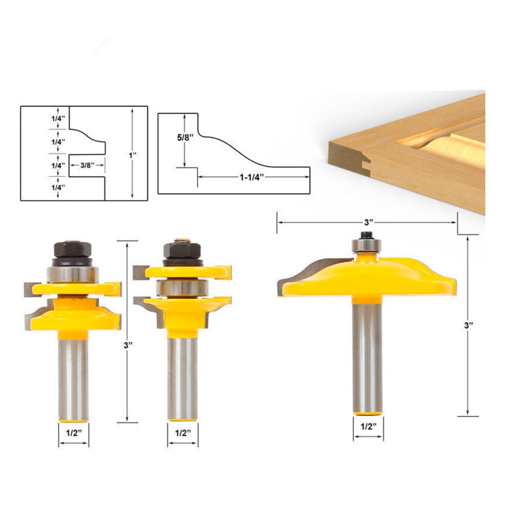 Binoax 3 Bit Raised Panel Cabinet Door Router Bit Set- Bevel- 1/2 inch Shank: 1063