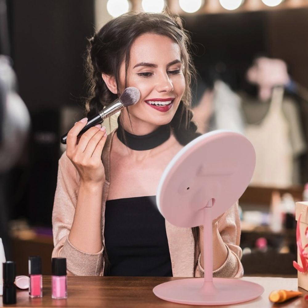 Luminous Makeup Mirrors 90 ° Rotation LED Lighted Portable Bathroom Mirror Lamp Magnifying Adjustable Brightness Round