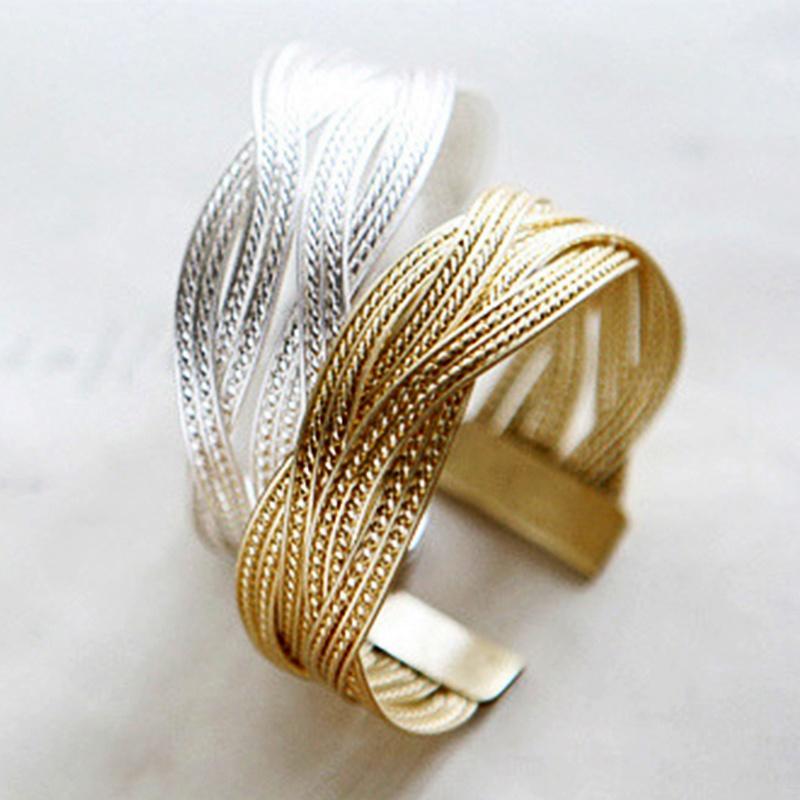 Frauen Draht Legierung Öffnen Armbinde & Armreif Runde Manschette Armbänder Verknüpfung Kette Armbinde Armreif Schmuck