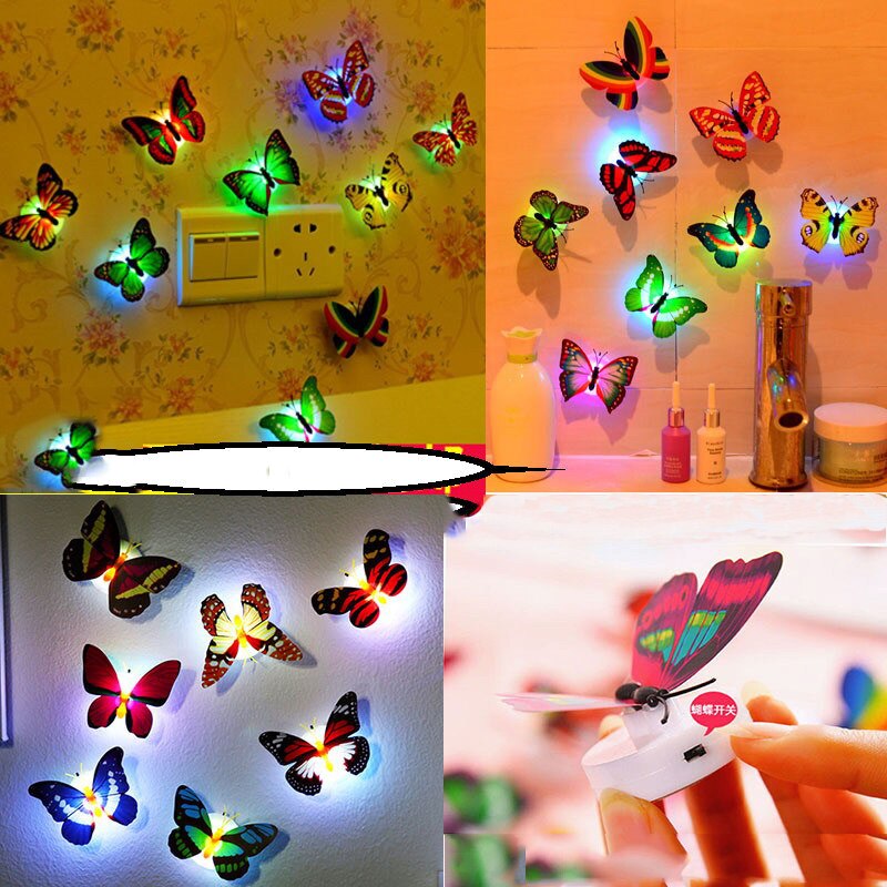 2 Pz/lotto Luminoso ah CONDOTTO LA Lampada luce-su Cambiando Bella Farfalla Della Novità di Illuminazione applique Da Parete Lampada Incandescente Giocattoli per Bambini per il bambini