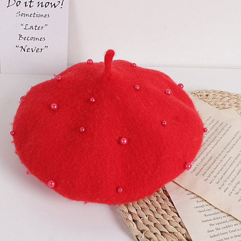 Crianças da criança menina boina de lã chapéu outono inverno quente clássico estilo francês frisado pérola gorro boné moda infantil para 2-8y: G