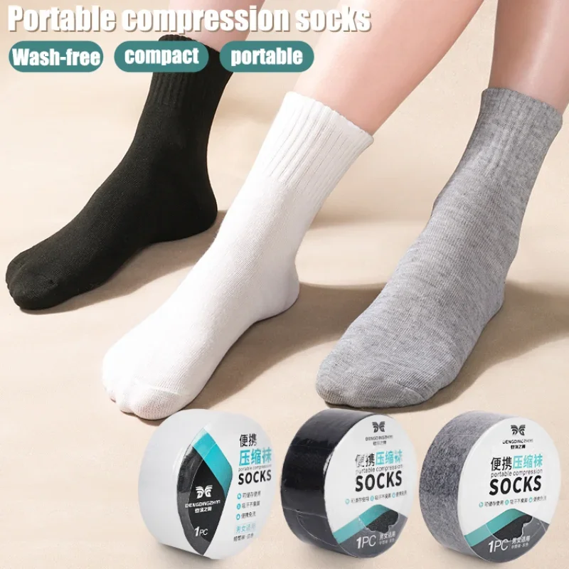Calcetines de viaje desechables para hombres y mujeres, calcetines de compresión lavables, calcetines de algodón de compresión portátiles una sola vez para viajes de negocios