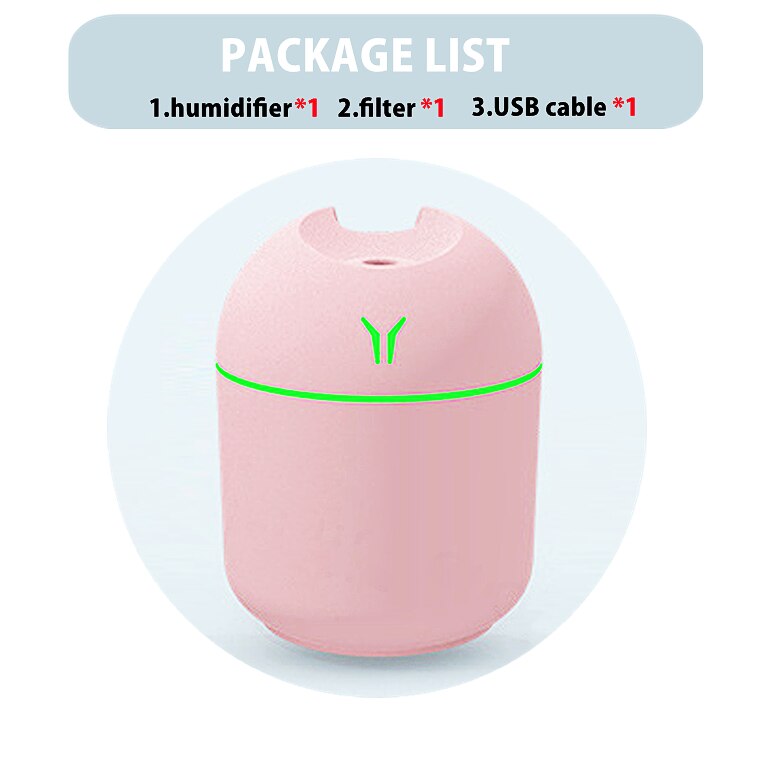 250ML Mini Air Humidifier USB Aroma Essential Oil Diffuser Ultrasonic Mist Maker with LED Night Lamp Diffuser For Home Car: PINK