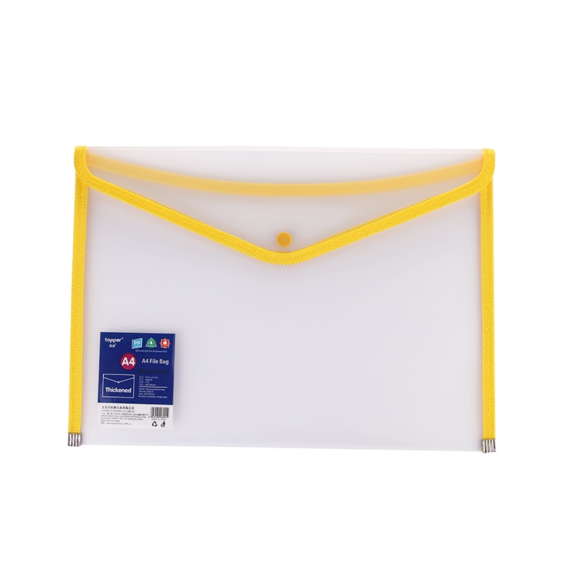 File folder A4 storage bag transparent pocket PP file bag originality folder school office stationery support zipper bag pvc bag: yellow