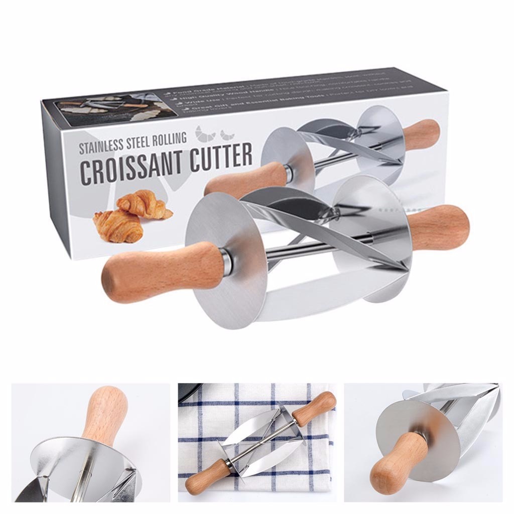 Rustfritt stål croissant brøddeigskjærer rullehjul deig konditorkniv treskaft kjøkken bakekniv
