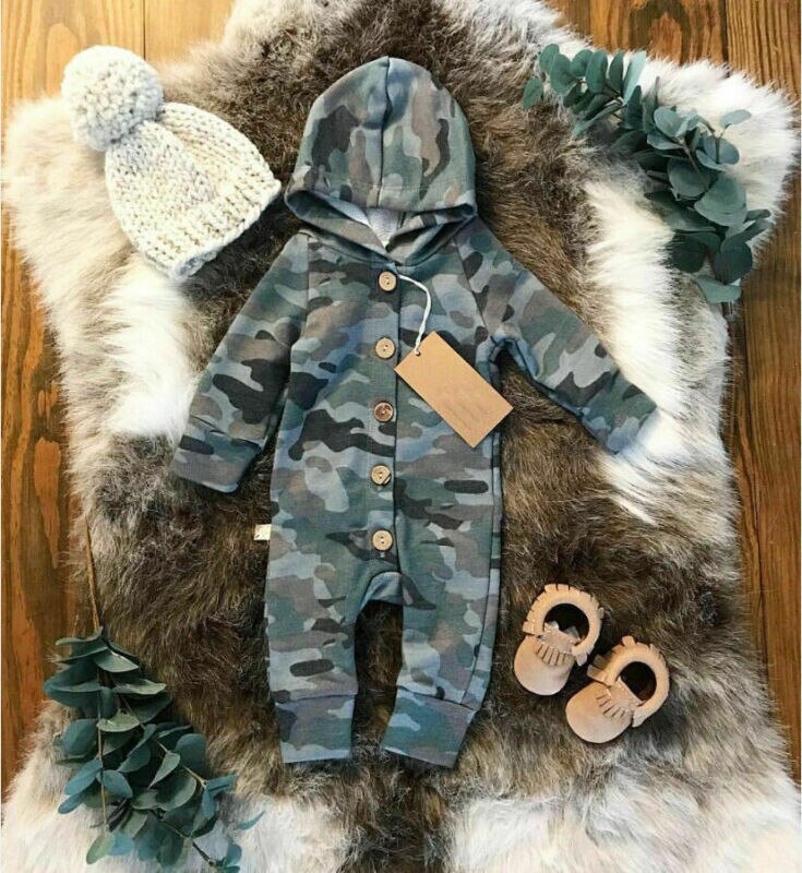 Winter Peuter Kids Baby Jongen Camo Romper Jumpsuit Lange Mouwen Hooded Kleding Outfits 0-24M