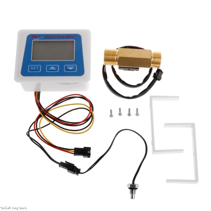 Lcd-scherm Digitale Flow Meter + Messing Flow Sensor Temperatuur Meten YF-B7 Hall Sensor Meter