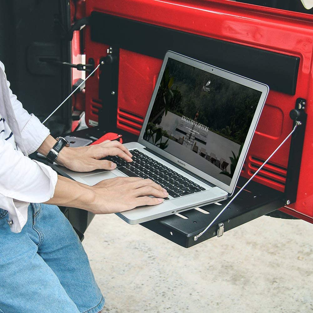 Tailgate Table JK JKU Rear Door Table Aluminum Alloy Black Rear Foldable Back Shelf for Jeep-Wrangler JK 2007