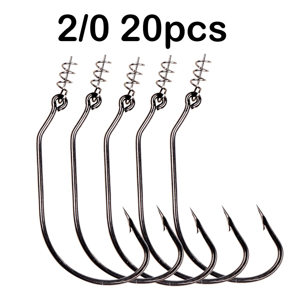 JOHNCOO 20pcs Twist Lock Fishing Hooks Worm Hooks Kit with Centering Pin for Soft Lure Baits 5 Sizes: B