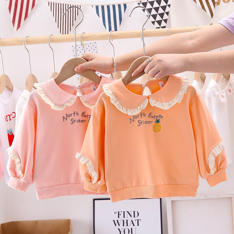 Baby Meisjes Zoete Kant Trui Herfst Mode Kinderen Cartoon Schat Prinses Lange Mouwen T-shirt Kids