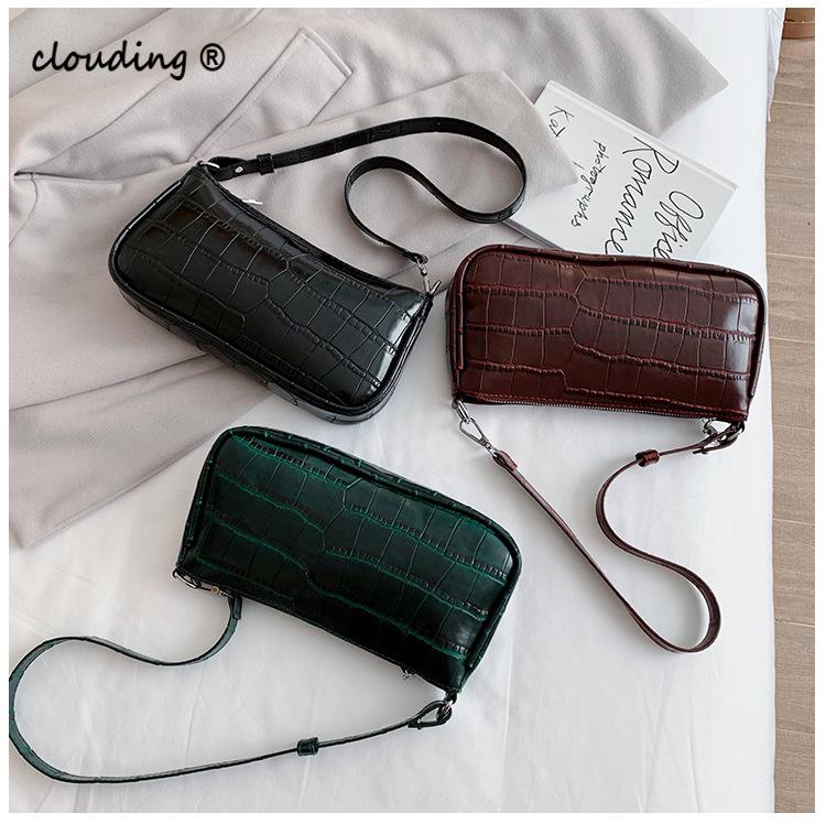 Krokodillenpatroon damestas zomer met rits effen kleur all-match schoudertas messenger shell bag