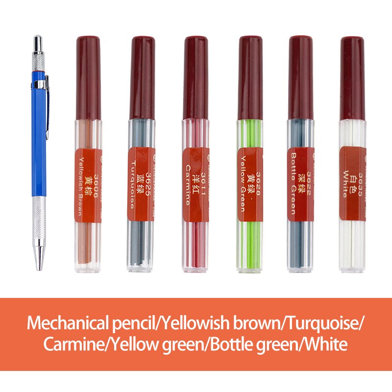 Mine de crayon mécanique/automatique remplaçable, recharges/noyau de 2.0mm, 36 couleurs, pour dessin: 1-6colors-1pen