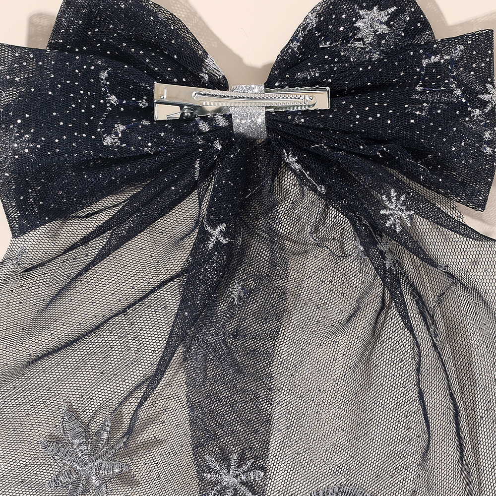 Presilha de cabelo com laço de tule para mulheres, noite estrelada sonhadora, serpentinas longas, estampa de lua, presilhas para festa de meninas, acessórios diários