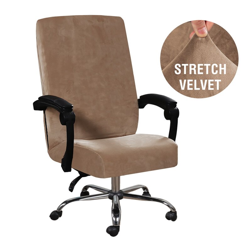 Funda de terciopelo elástica para silla de Gamer, cubierta de Jacquard giratoria para sillón de ordenador, Bar y oficina: Khaki