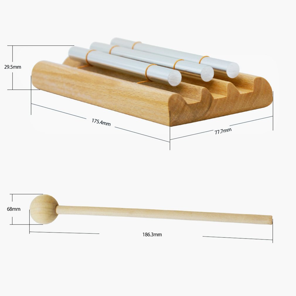 On 1PC Wooden Percussion Three Bar Chime Percussion 3 Toner Musical Instruments with Wooden Percussion Hammer