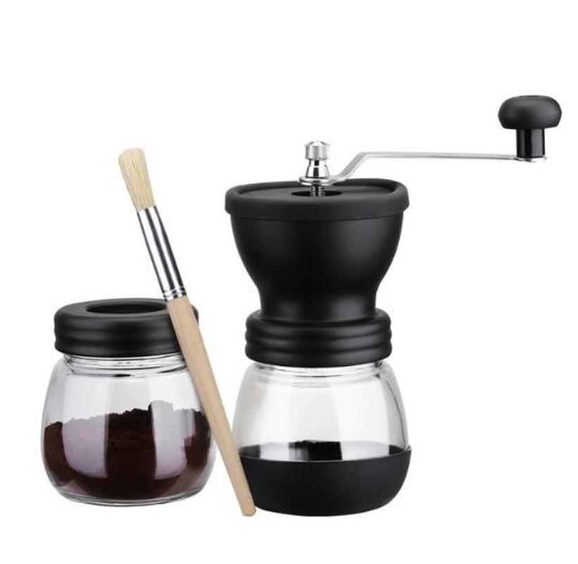 Coffee Tools Manual Ceramic Burr Coffee Bean Grinder with Fortified Glass Storage Jar Durable Cafe Bean Mill Coffee Maker: Grinding machine set