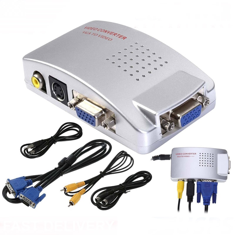 Universal PC NTSC PAL VGA to TV Composite Video RGB Converter AV RCA SVideo Signal Adapter Converter Switch Switcher Box