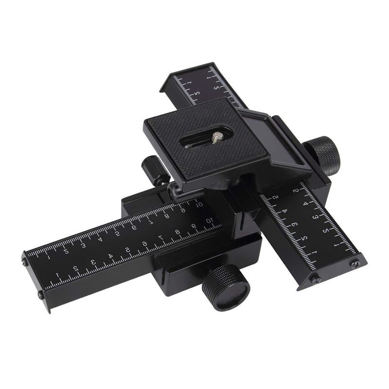 4 Way Focusing Rail Slider Bracket for DSLR Camera Macro Focus Photography for Canon Nikon Sony (Black)