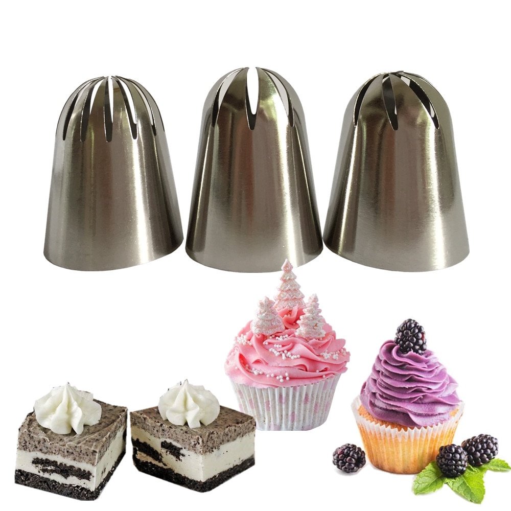 3 uds Super grande ruso glaseado conjunto de boquillas para manga pastelera boquilla de crema de pastelería de acero inoxidable Cupcake DIY postre horneado conjunto de boquillas para repostería