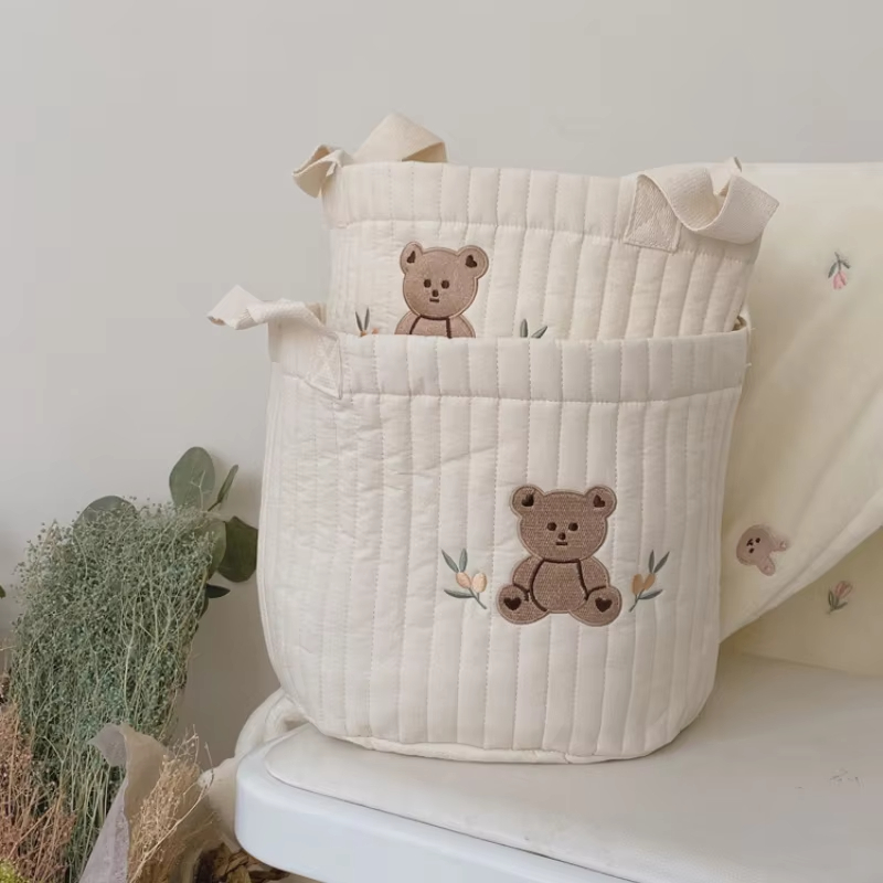 Speelgoed opbergtas Babytassen Beer Borduren Luiertas Caddy Luierkar Opslag Mummie Moederschapstas voor pasgeboren luiers Speelgoed
