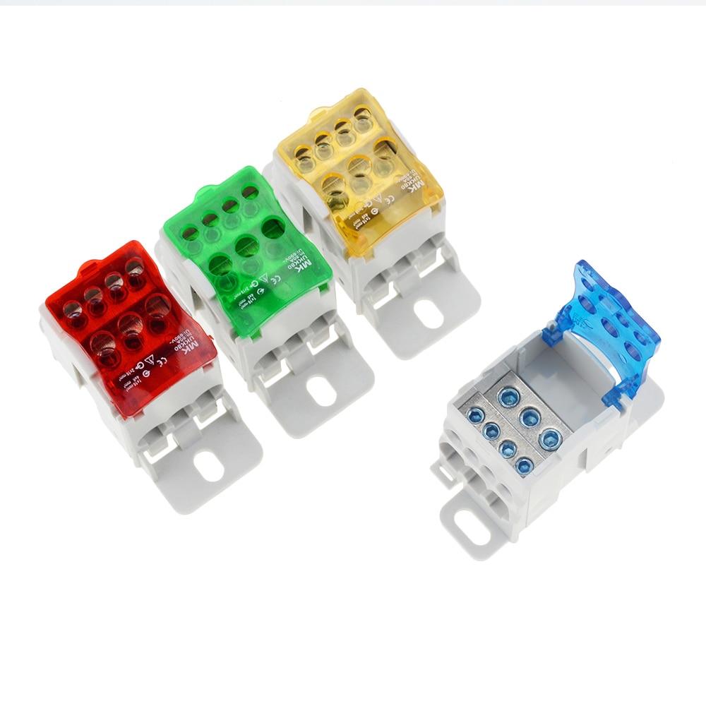 Color UKK80A Terminal Block 1 in many Out Din Rail distribution Box Universal Electric Wire Connector IN 80A UI 690V 1000V AC/DC