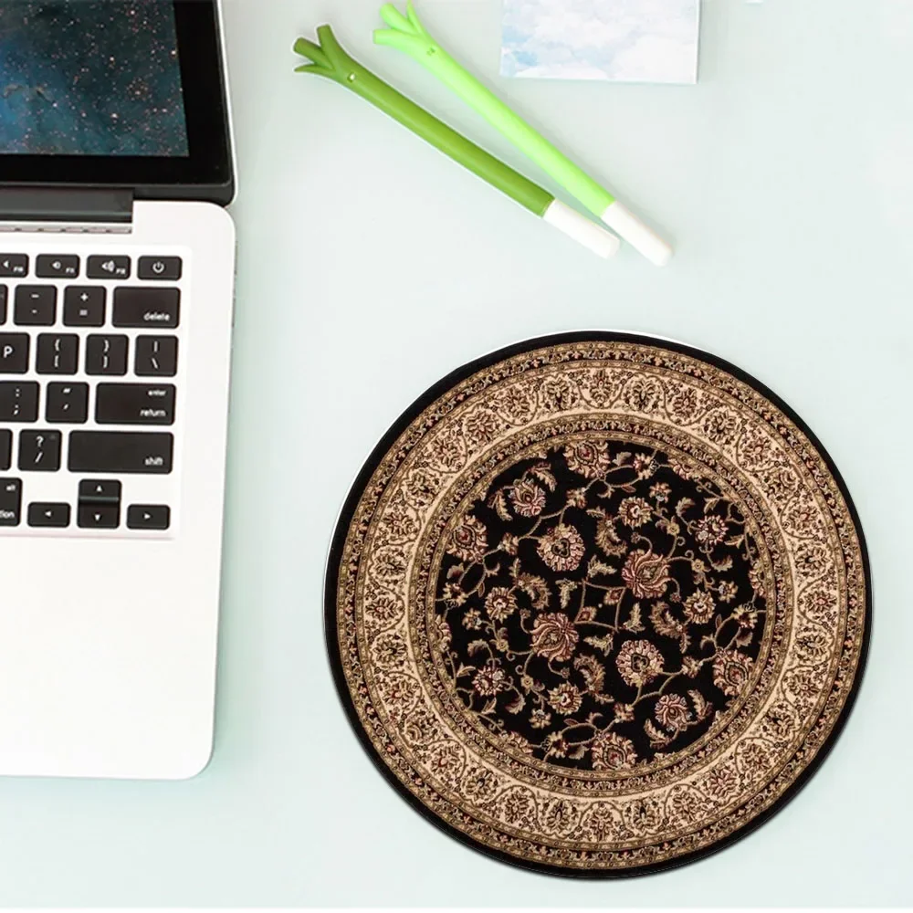 Round Mini Persian Carpet Pattern Mouse Pad Table Rug Anti-slip Mat Desktop 22x22cm Game Computer Mat Gaming Keyboard Gamer Rugs: SKY BLUE