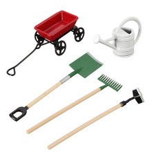 Diy Gieter Trekken Winkelwagen Spade Hark Tuingereedschap Voor Kinderen Poppenhuis Miniaturen Accessoires Set