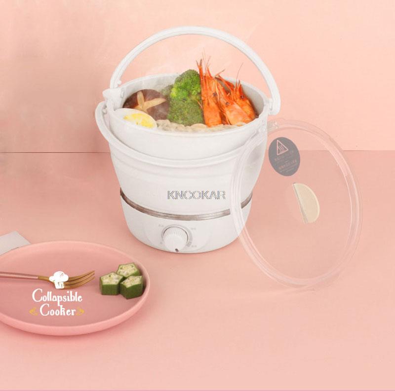 1L Folded Food grade Silicone slow cooker portable cooking pot Mini pot Travel electric cooker 3gear adjustment 100-240V