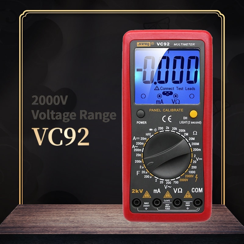 SZBJ-multímetro Digital VC92 LCD, diodo AC/DC, herramienta de Medición de Resistencia de capacitancia, medición de voltaje, 2KV, alto voltaje