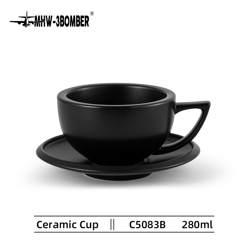 Tasse à café en céramique 280ml, avec soucoupe, pour Latte, à paroi épaisse, à large ouverture: Black