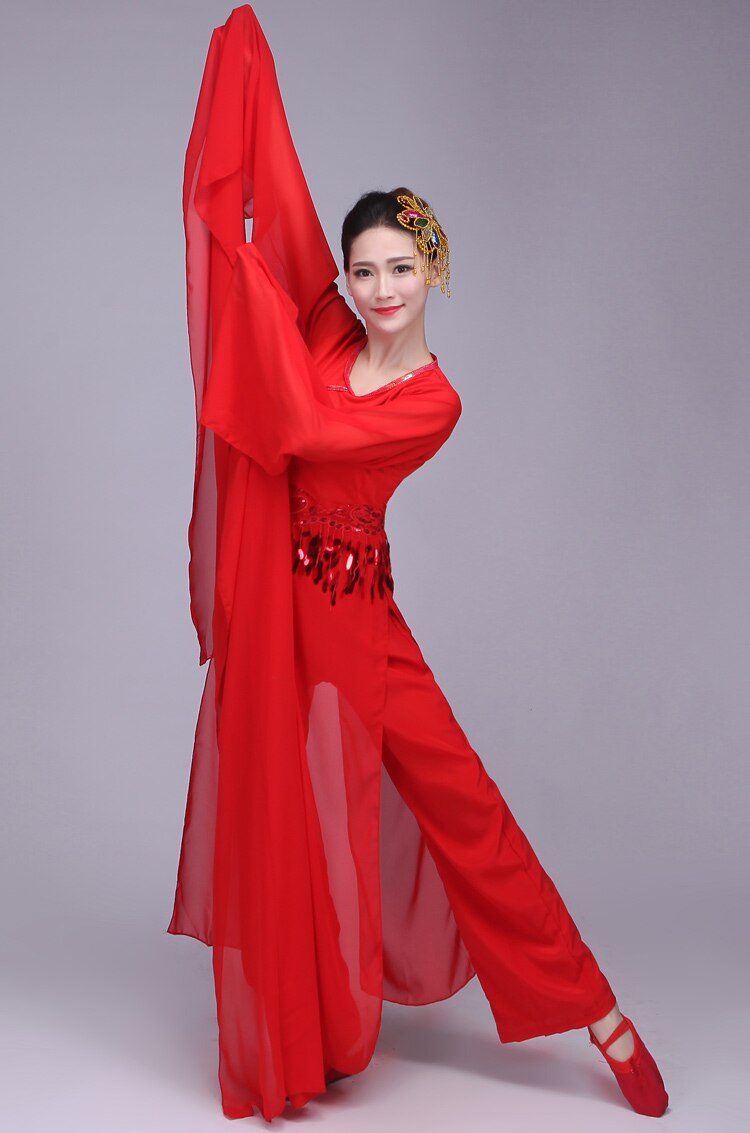 Chinese Classical Yangko Water Sleeve Dance Costume National Red Traditional Dance Fairy Folk Dress Stage Wear for Performance