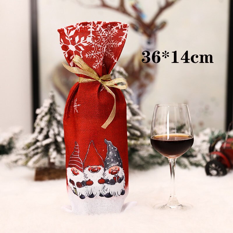 Jul vinflaskedæksel juletræ blomsterstrømpepose champagne opbevaringspose hjemmedekorationer juledekorationsår: 6