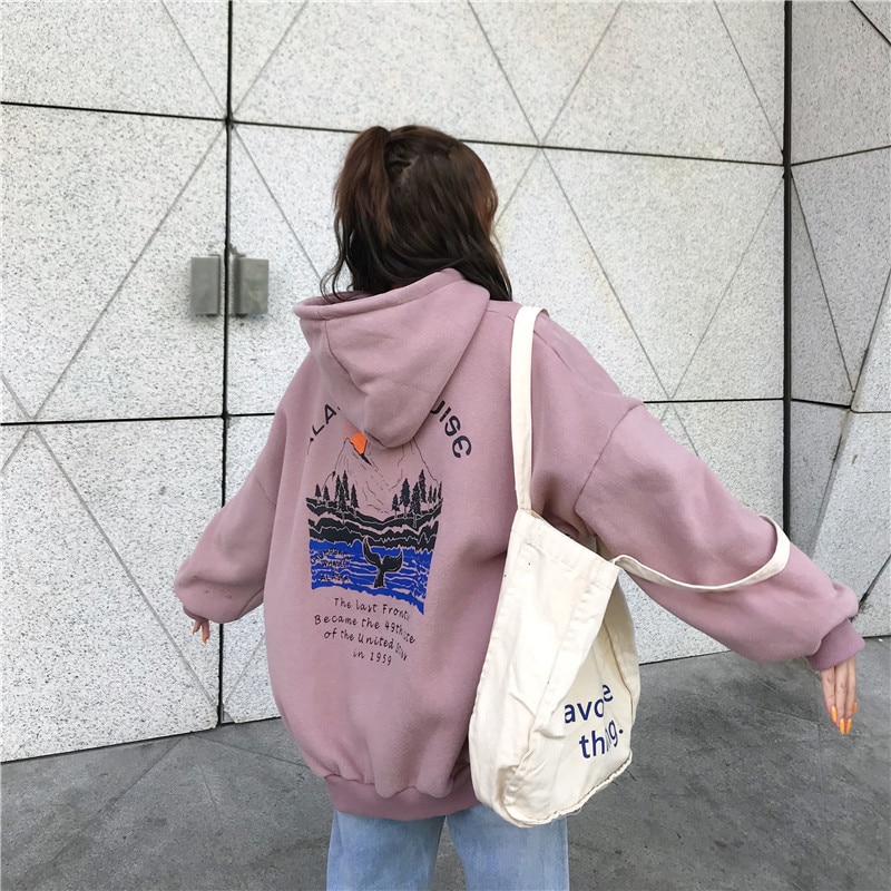 Sweatshirts kvindelige hættetrøjer tykke kvinder pullover toppe lange ærmer dame hættetrøjer harajuku kvinde hættetrøje hættetrøje til dame tøj: Lilla / Xl