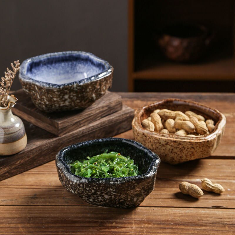 Japanese Stone Pattern Odd Bowl Fruit Salad Bowls Ceramic Bowl Restaurant Snack Bowl Vegetable Tableware Bowl