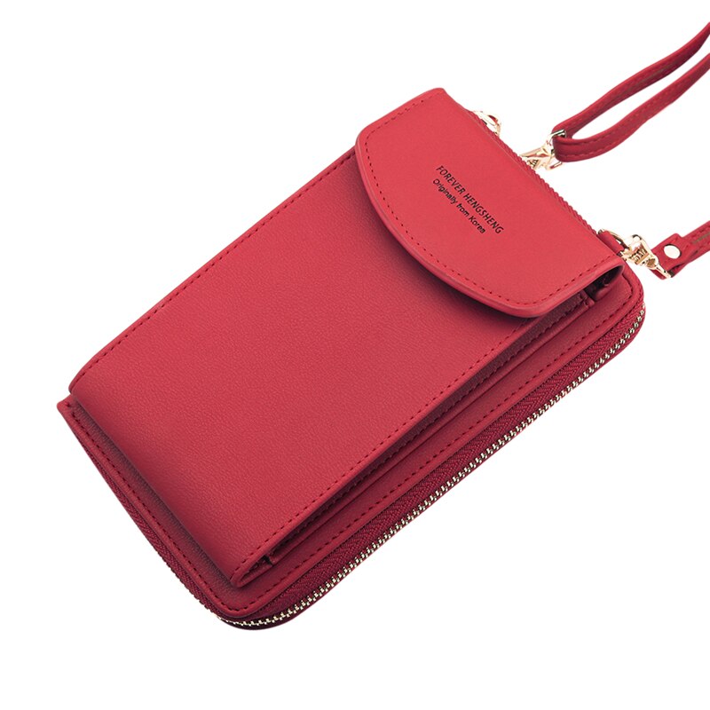 Women Crossbody Bags Solid Color Leather Shoulder Strap For Storage Phone Card Holders Purse Mini Bags For Ladies: Crimson