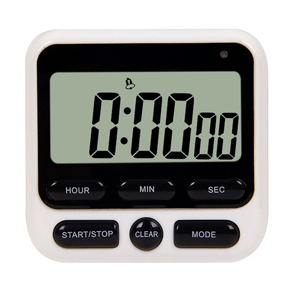 Lcd digital skærm køkken timer stort display digital timer firkantet madlavning optælling nedtælling vækkeur søvn stopur ur: Sort