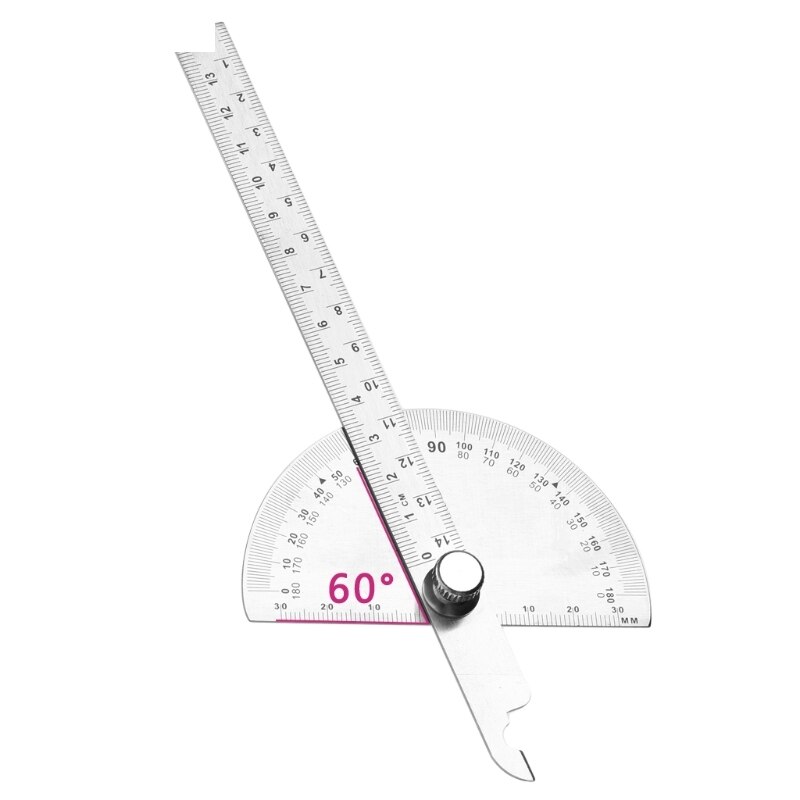 1Pc 0-180 Angle Ruler Round Head Rotary Protractor Adjustable Universal Stainless Steel Measuring Tool