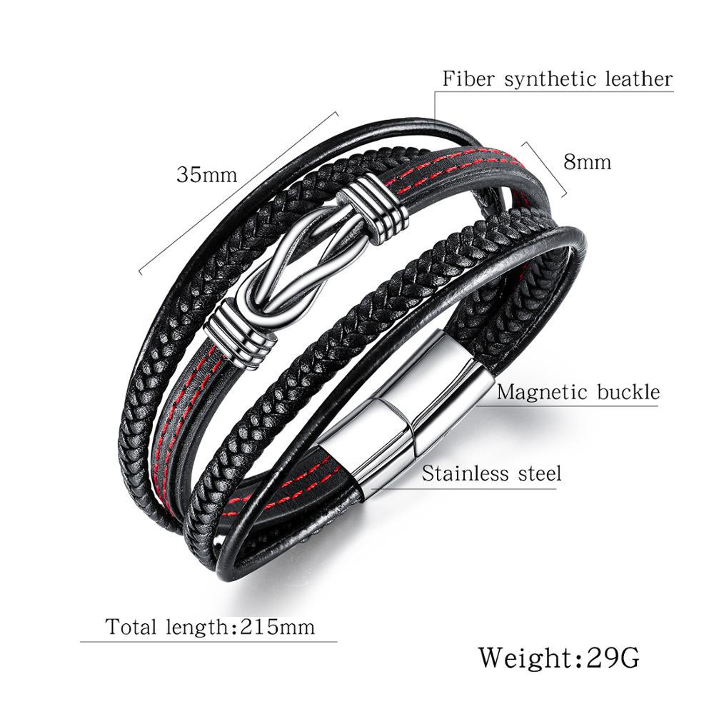 EyeYoYo Edelstahl Persönlichkeit Magnetische Trendy Titan Stahl Armband Männer Punk Faser Synthetische Leder