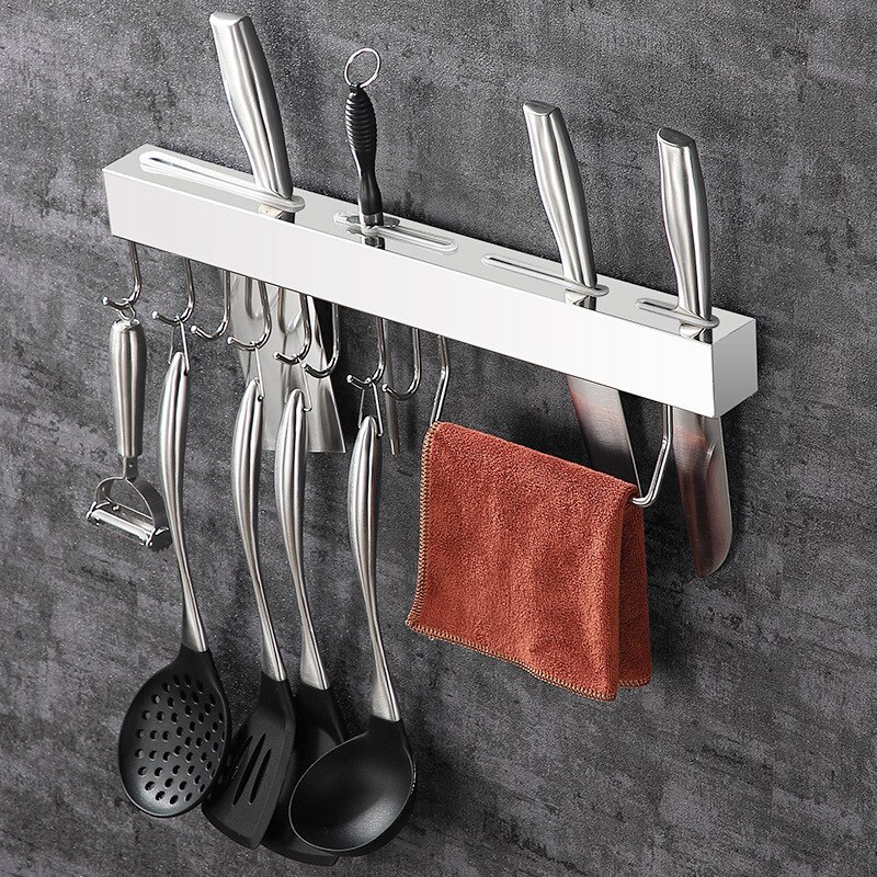 Stainless Steel Rack Punch-free Multifunctional Knife Holder Simple Kitchen Black Knife Holder Wall Hanging Kitchen Rack