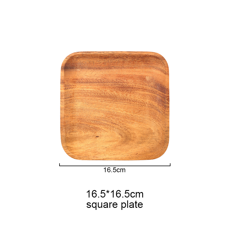 Wooden Tray Dinner Plate Acacia Food Dessert Tea Plate Round Square Rectangle: square 16cm