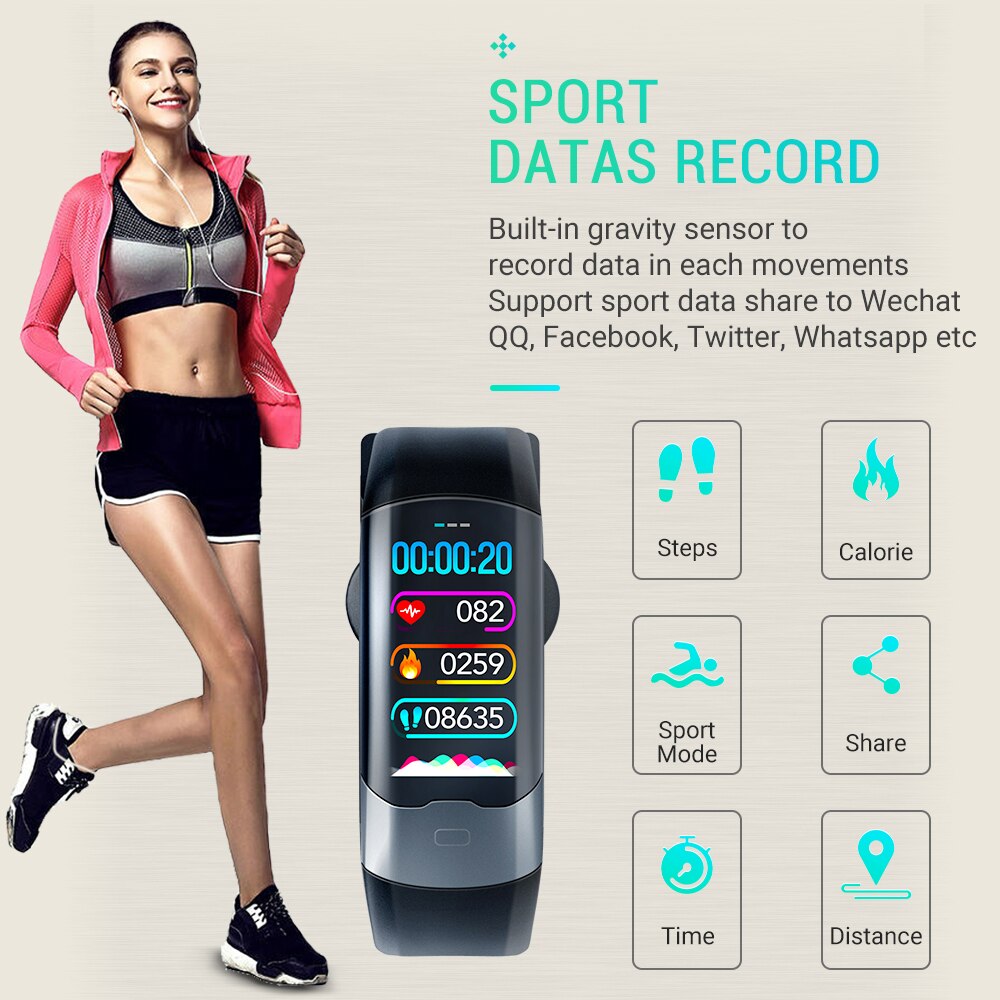 AVATTO ECG PPG HRV Smart Bracelet IP68 Waterproof Blood Pressure Oxygen Heart Rate Monitor Sport Tracker Men Women Wrist Band