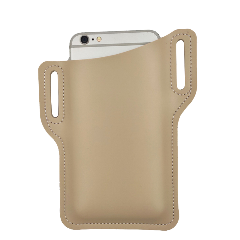 Protection Case Bag Durable Holsters For Phones Handmade Leather Waist Belt Loop Mobile Phone Holster 133x167MM: Apricot