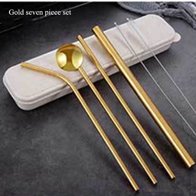 metal straw stainless yerba mate metal straws reusable straw bag eco friendly stainless steel straw for beer Tapioca Pearls tube: Gold 7 piece set