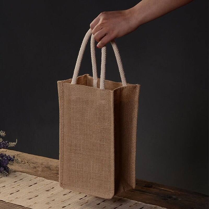 Durevole tela da imballaggio Tote Shopping Bag borsa della spesa riutilizzabile in iuta con manico decorazione fai da te pittura Bookbag scuole borsa da spiaggia
